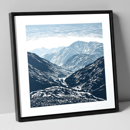 Blue Valley From The Summit lake district fell canvas wall art in black frame