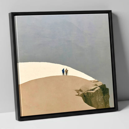 High Fell Walkers on a Snowy Ridge lake district fell canvas wall art in black frame