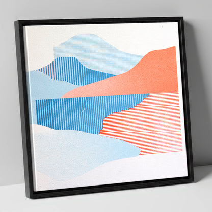 Graphic Lake Reflections In Coral lake district lake canvas wall art in black frame