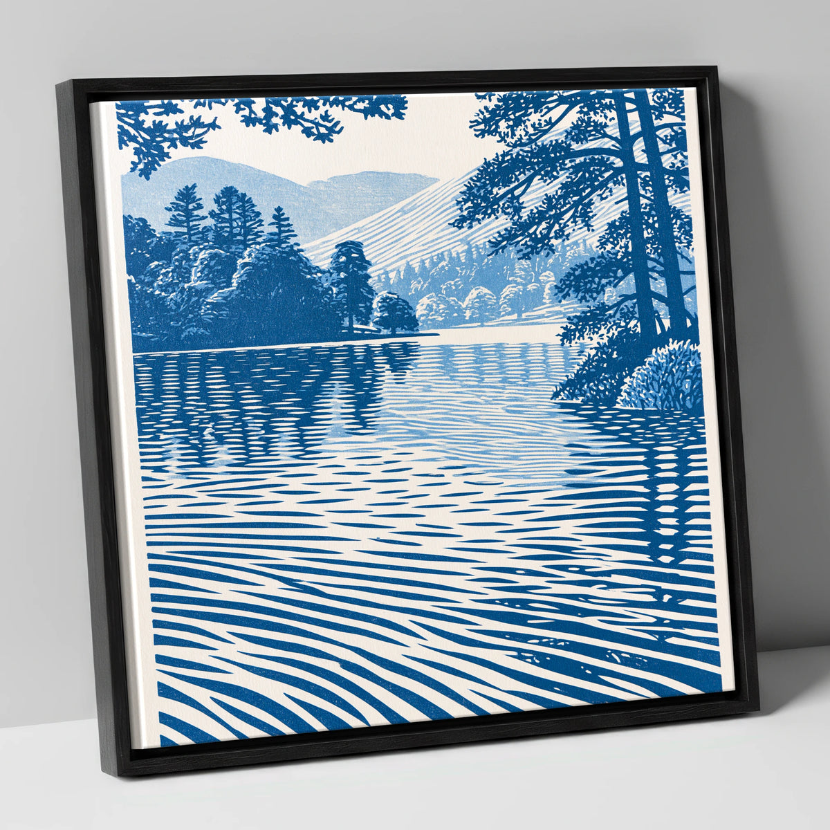 Rippled Blue Lake at Dawn lake district lake canvas wall art in black frame