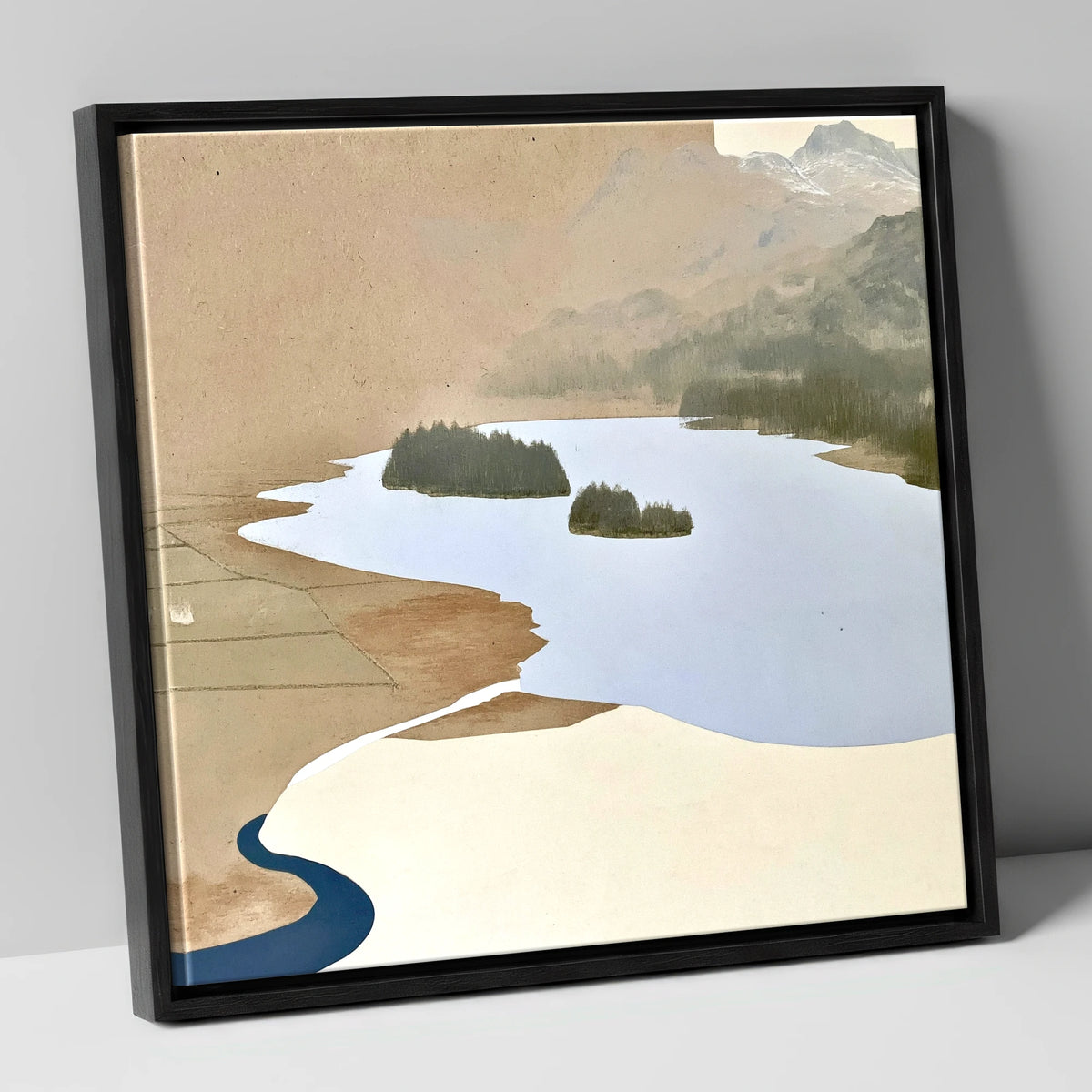 Aerial View over Elterwater lake district lake canvas wall art in black frame