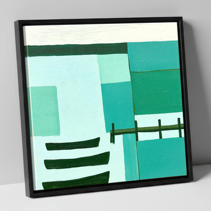 Abstract Teal Windermere Boats lake district lake canvas wall art in black frame