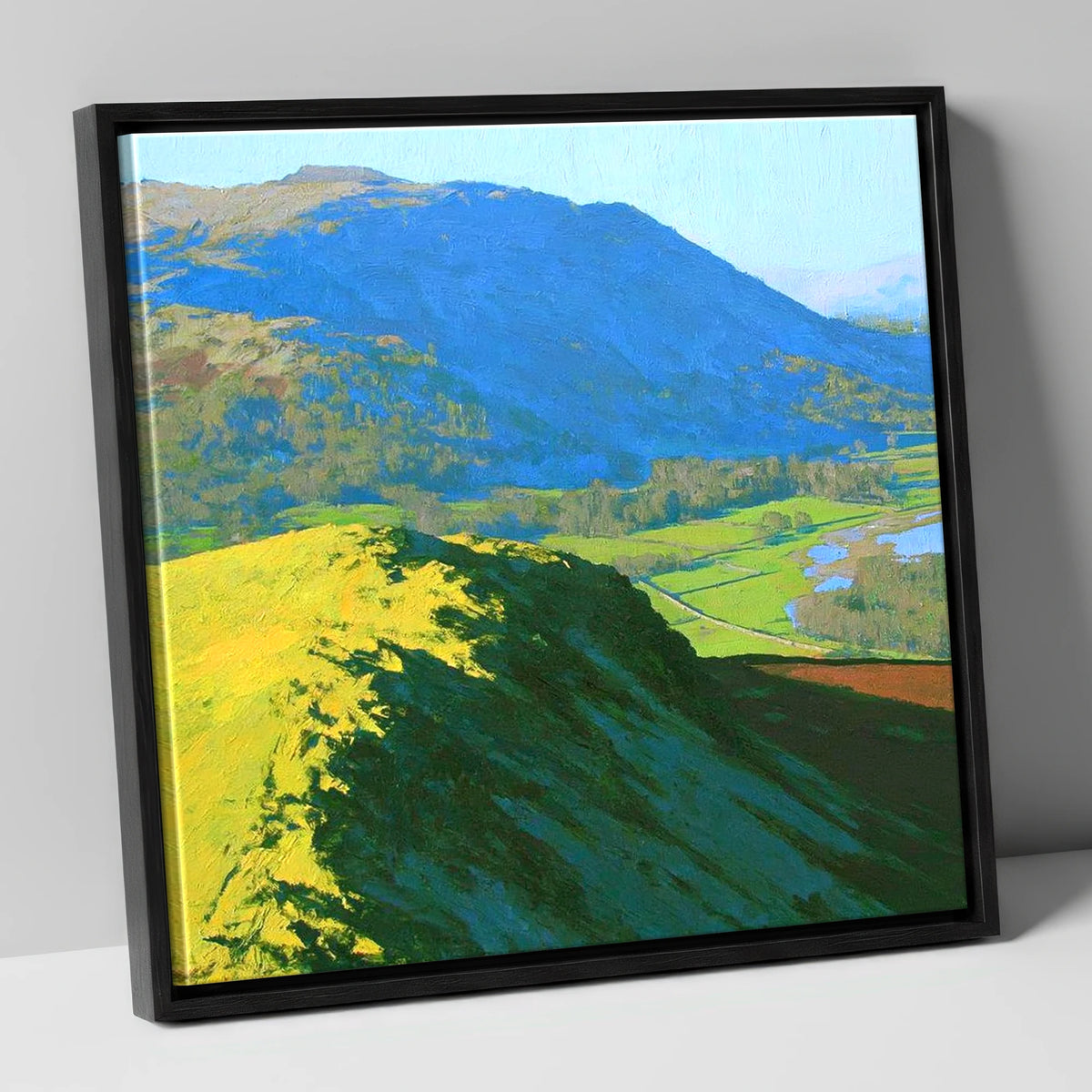 Sunlit Ridge on Black Fell lake district fell canvas wall art in black frame