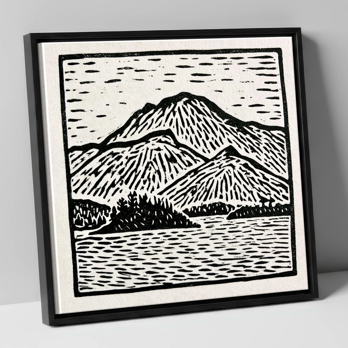 Graphic Monochrome Catbells Ridge lake district fell canvas wall art in black frame