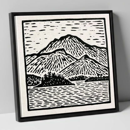 Graphic Monochrome Catbells Ridge lake district fell canvas wall art in black frame