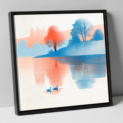 Still Lake at Coral Dawn lake district lake canvas wall art in black frame