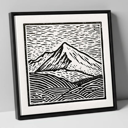 Stark Monochrome Skiddaw Peak lake district fell canvas wall art in black frame