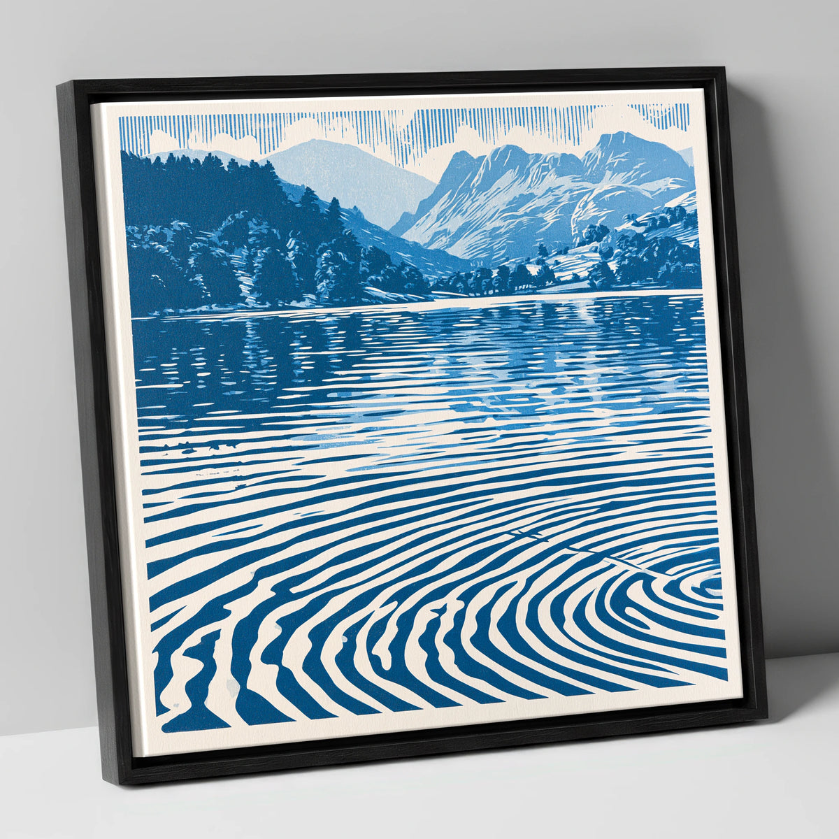 Cobalt Blue Lake at Dawn lake district lake canvas wall art in black frame