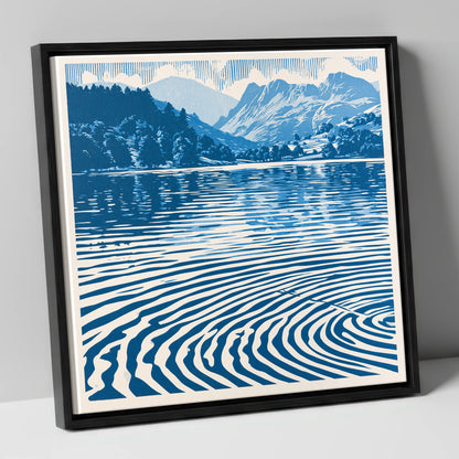 Cobalt Blue Lake at Dawn lake district lake canvas wall art in black frame