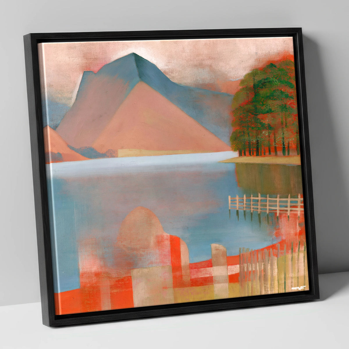 Buttermere in Warm Terracotta lake district lake canvas wall art in black frame