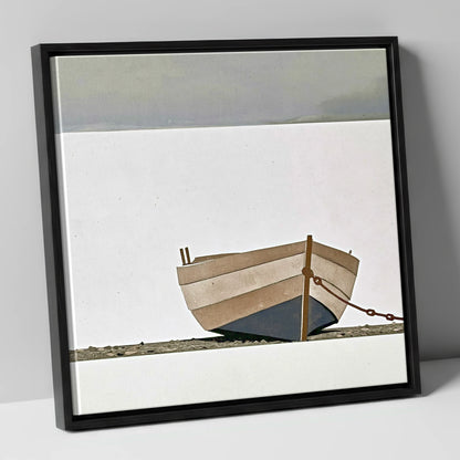 Grounded Clinker Boat Windermere lake district lake canvas wall art in black frame
