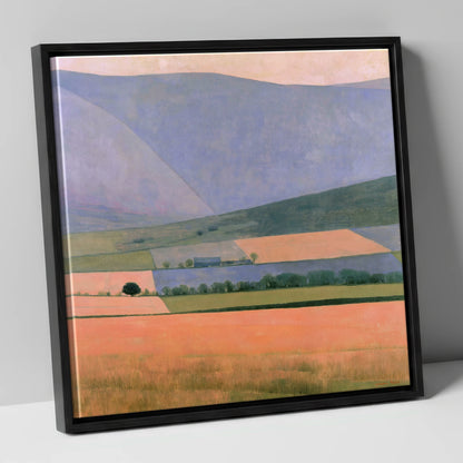 Lavender Fells Over Dale Fields lake district valley canvas wall art in black frame
