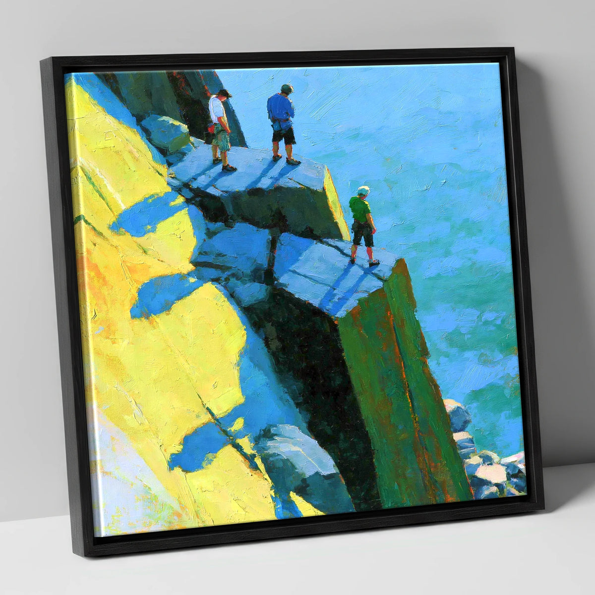 High Crag Climbers in Bright Sun lake district walking canvas wall art in black frame