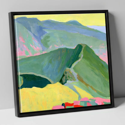 Striding Edge in Bold Colour lake district walking canvas wall art in black frame