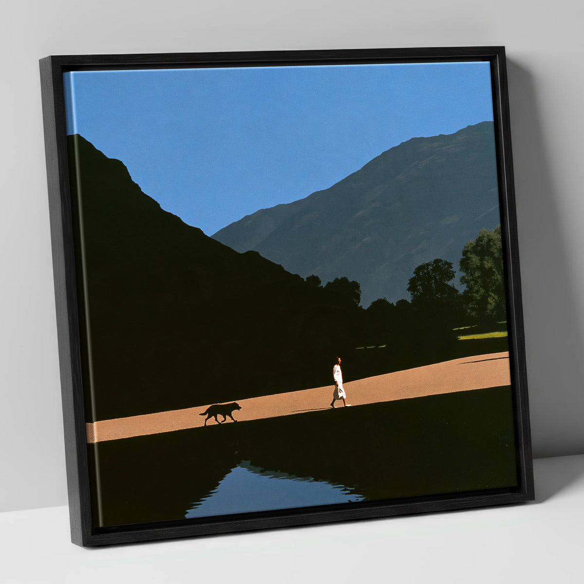 Patterdale Dog Walk Silhouette gifts for dog walkers canvas wall art in black frame