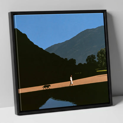 Patterdale Dog Walk Silhouette gifts for dog walkers canvas wall art in black frame