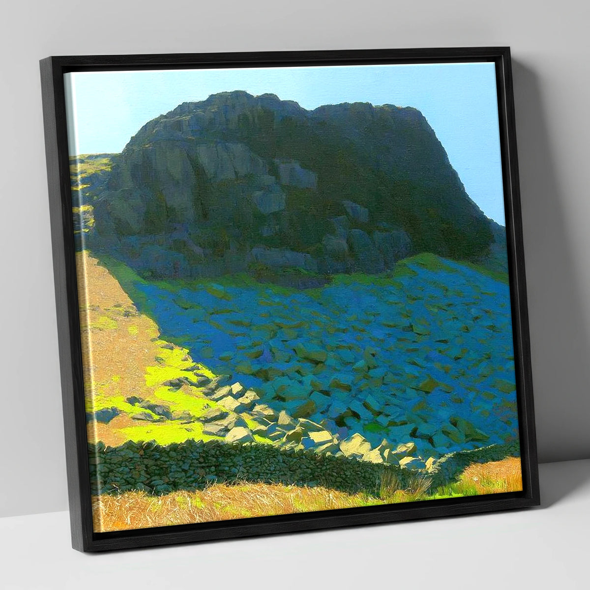 Buckbarrow Crags and Vivid Scree lake district fell canvas wall art in black frame