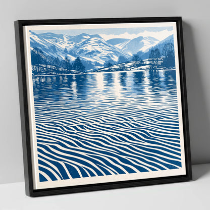 Rhythmic Blue Lake Reflections lake district lake canvas wall art in black frame