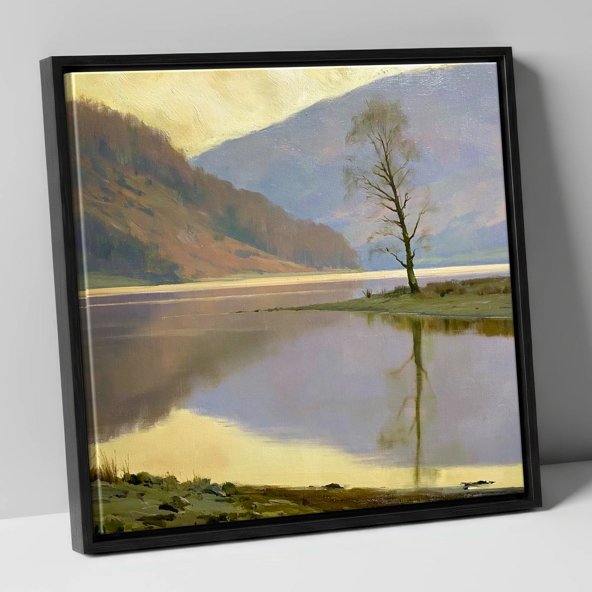 Lone Tree at Bassenthwaite Lake lake district lake canvas wall art in black frame