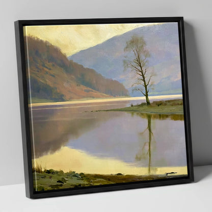 Lone Tree at Bassenthwaite Lake lake district lake canvas wall art in black frame