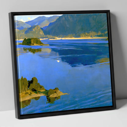 Deep Blue Derwentwater and Catbells lake district lake canvas wall art in black frame