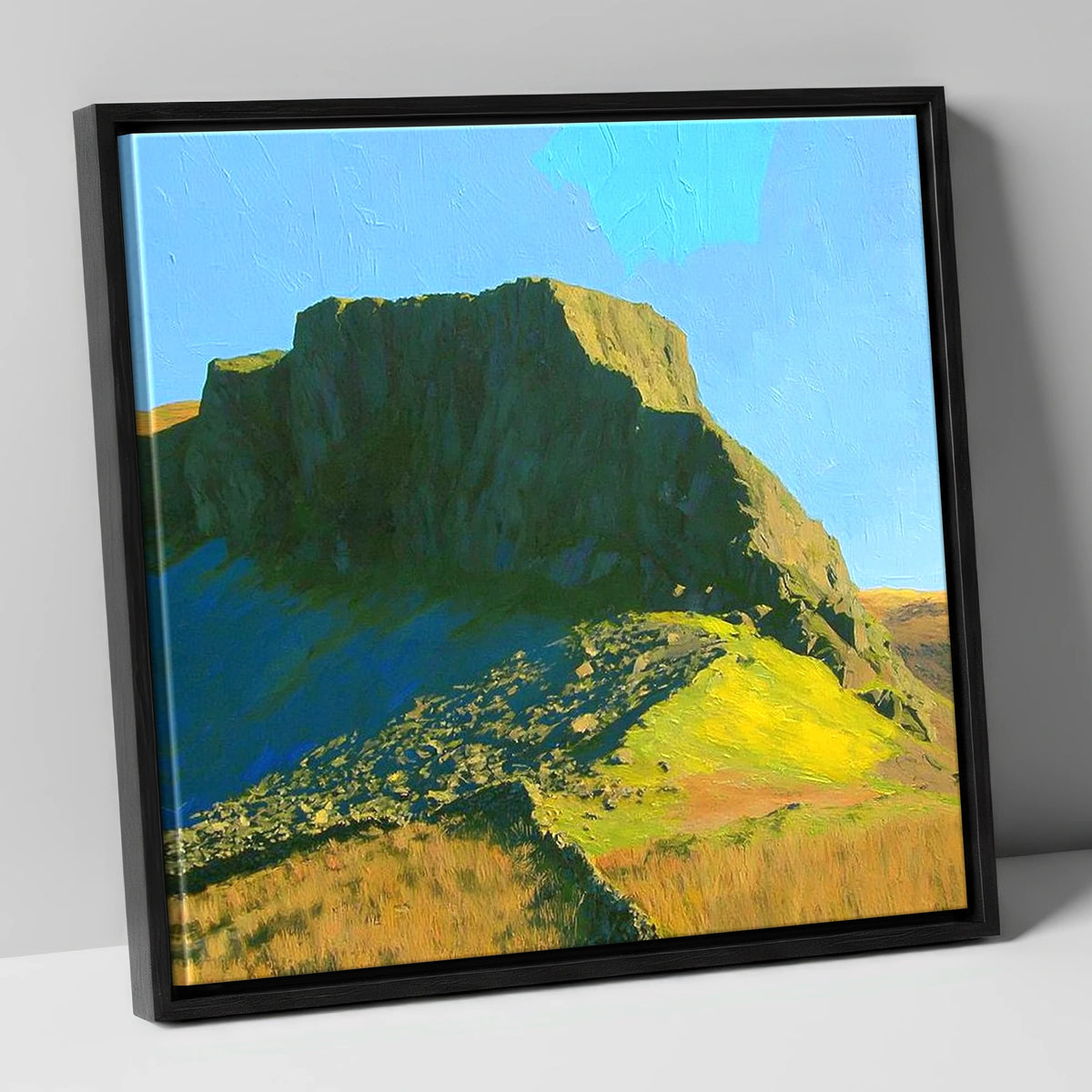 Green Crag in Vivid Sunlight lake district fell canvas wall art in black frame