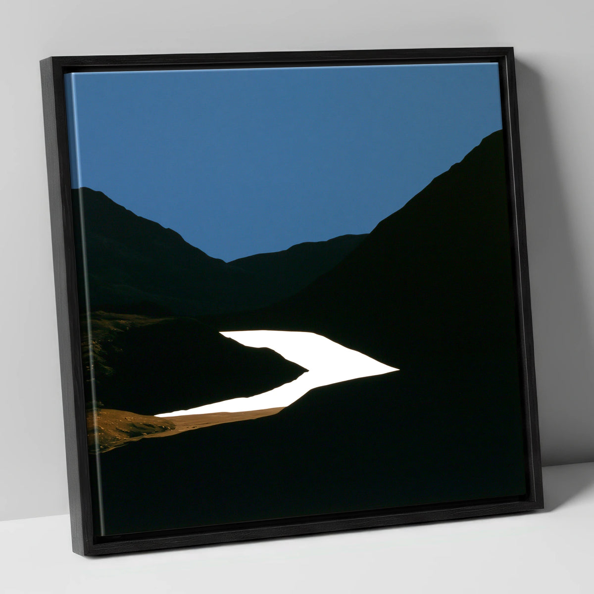 Luminous Lake Below Dark Fells lake district lake canvas wall art in black frame