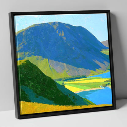 Grasmoor Over Sunlit Valley Fields lake district fell canvas wall art in black frame