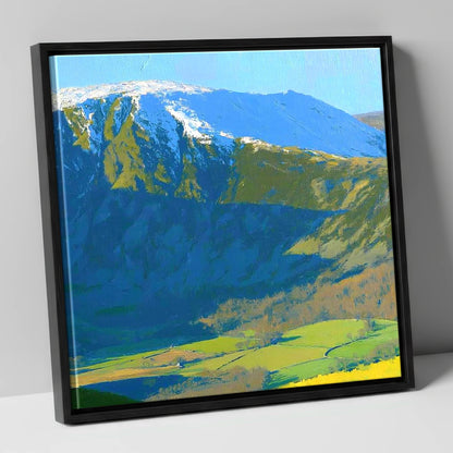 Bleaberry Fell Snowy Crags lake district fell canvas wall art in black frame