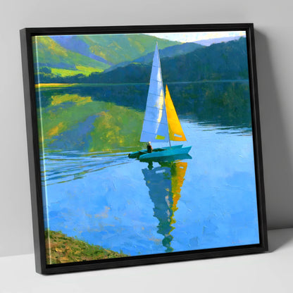 Vivid Sails on a Breezy Lake lake district walking canvas wall art in black frame