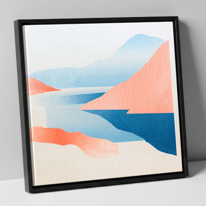 Geometric Ennerdale Water and Fells lake district valley canvas wall art in black frame