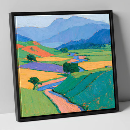 Vibrant Valley in Morning Mist lake district sky canvas wall art in black frame