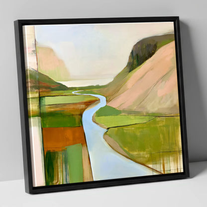 Azure Winding River Valley lake district waterfall canvas wall art in black frame