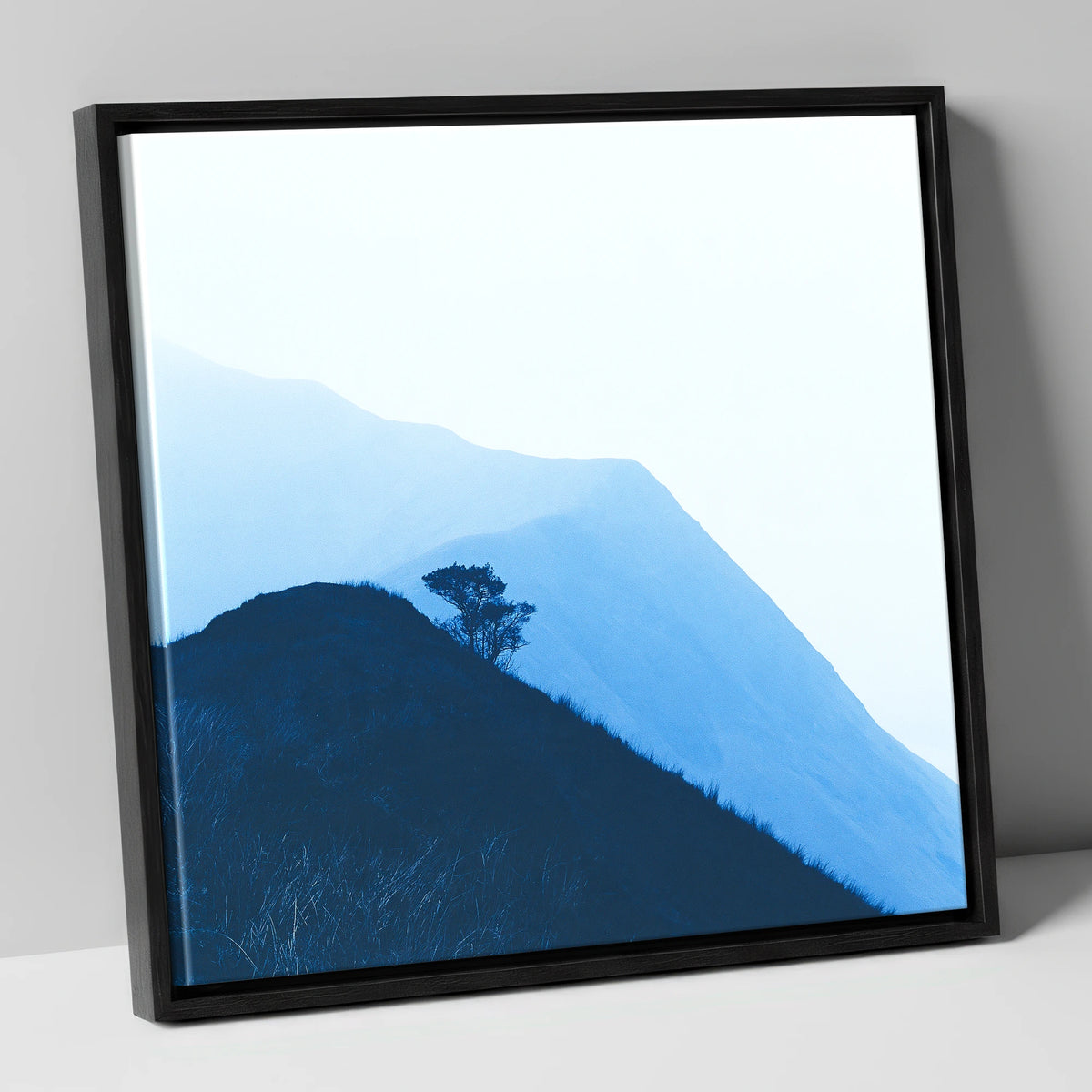 Lone Tree on Blue Ridge lake district fell canvas wall art in black frame