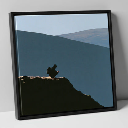 Walker Silhouette on Blencathra Edge lake district fell canvas wall art in black frame