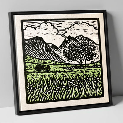 Langdale Pikes Spring Meadow lake district fell canvas wall art in black frame