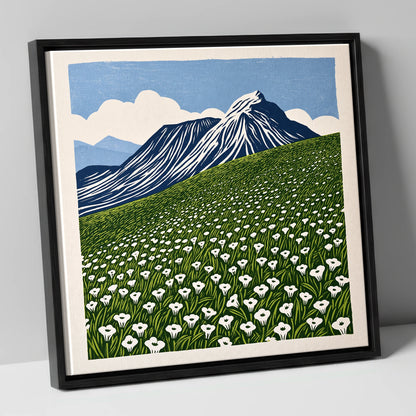 Blencathra and White Fellside Blooms lake district fell canvas wall art in black frame
