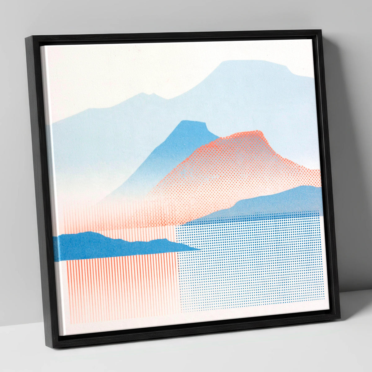 Catbells in Coral and Blue lake district fell canvas wall art in black frame