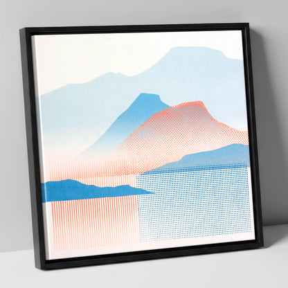 Catbells in Coral and Blue lake district fell canvas wall art in black frame