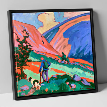 Vibrant Dog Walk on Threlkeld gifts for dog walkers canvas wall art in black frame