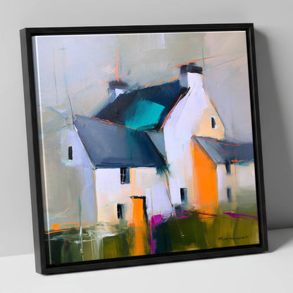 Abstract Lakeland Slate Cottages lake district village canvas wall art in black frame