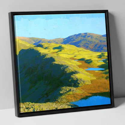Vibrant Blea Rigg and Tarns lake district fell canvas wall art in black frame