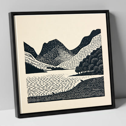 Bold Fells Above Buttermere lake district lake canvas wall art in black frame