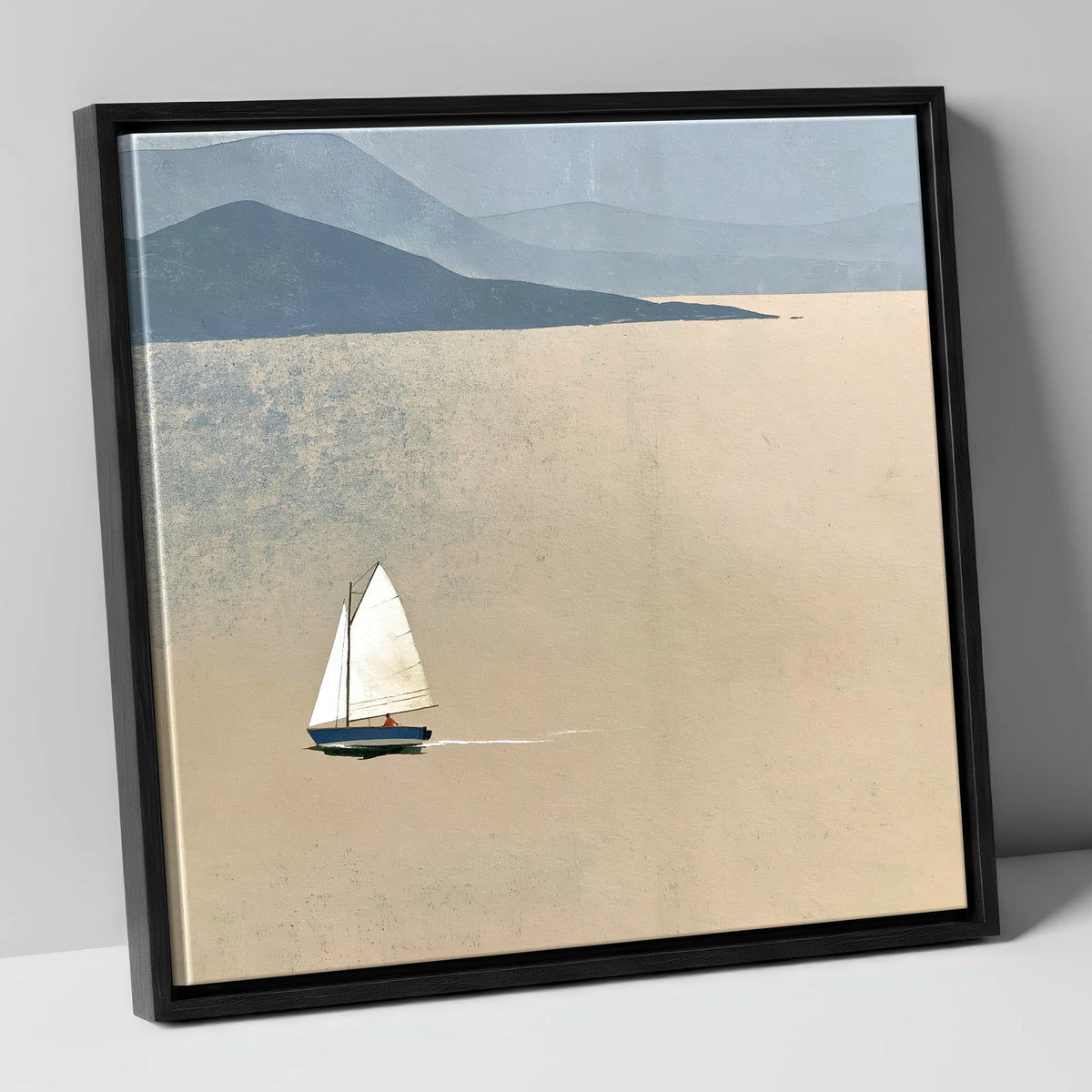 White Sail Across the Ochre Lake lake district walking canvas wall art in black frame