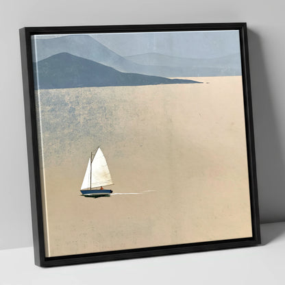White Sail Across the Ochre Lake lake district walking canvas wall art in black frame
