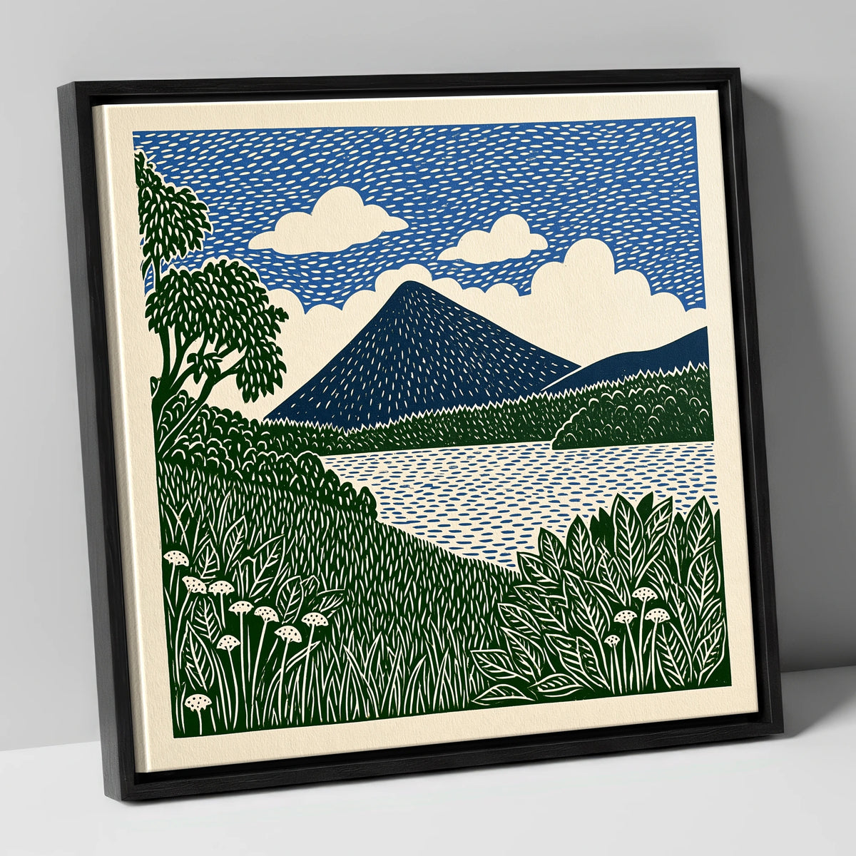 Catbells Peak in Deep Blue lake district fell canvas wall art in black frame