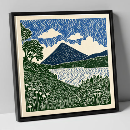 Catbells Peak in Deep Blue lake district fell canvas wall art in black frame