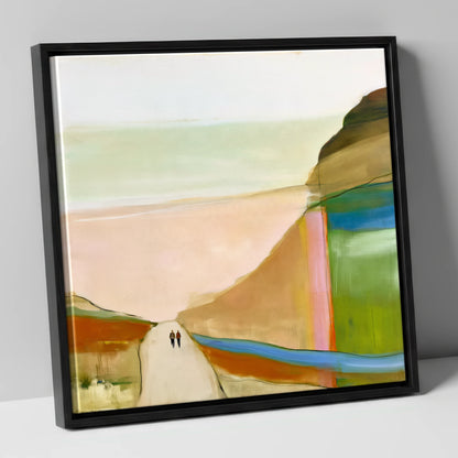 Walkers on a Bold Mountain Path lake district walking canvas wall art in black frame