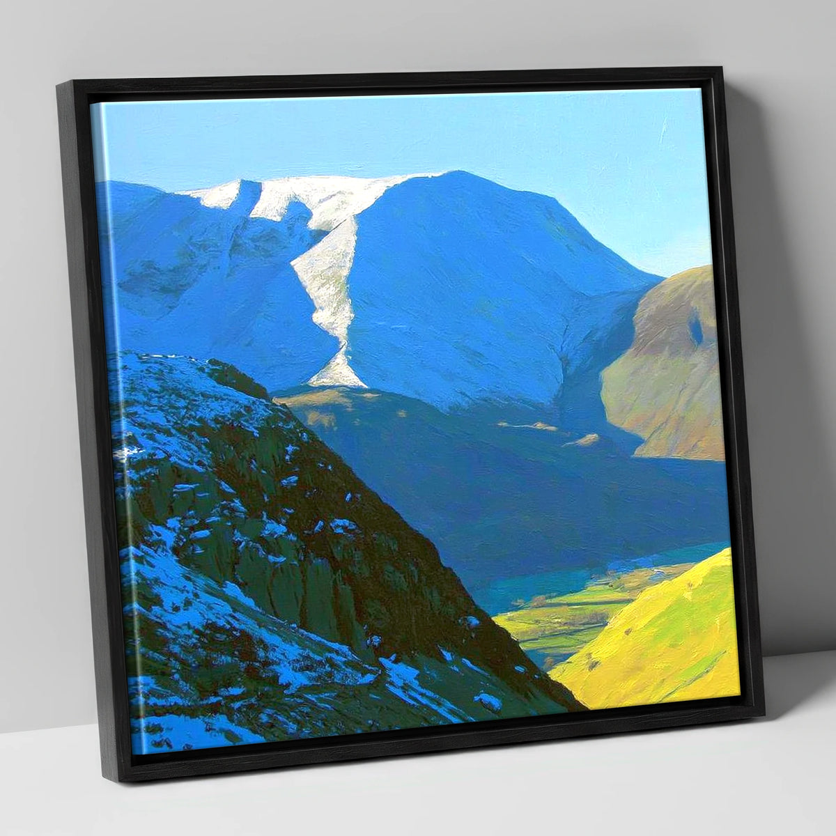 Winter Sunlight on Hindscarth Peak lake district fell canvas wall art in black frame