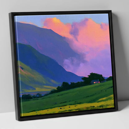Rolling Fells Under Magenta Clouds lake district fell canvas wall art in black frame